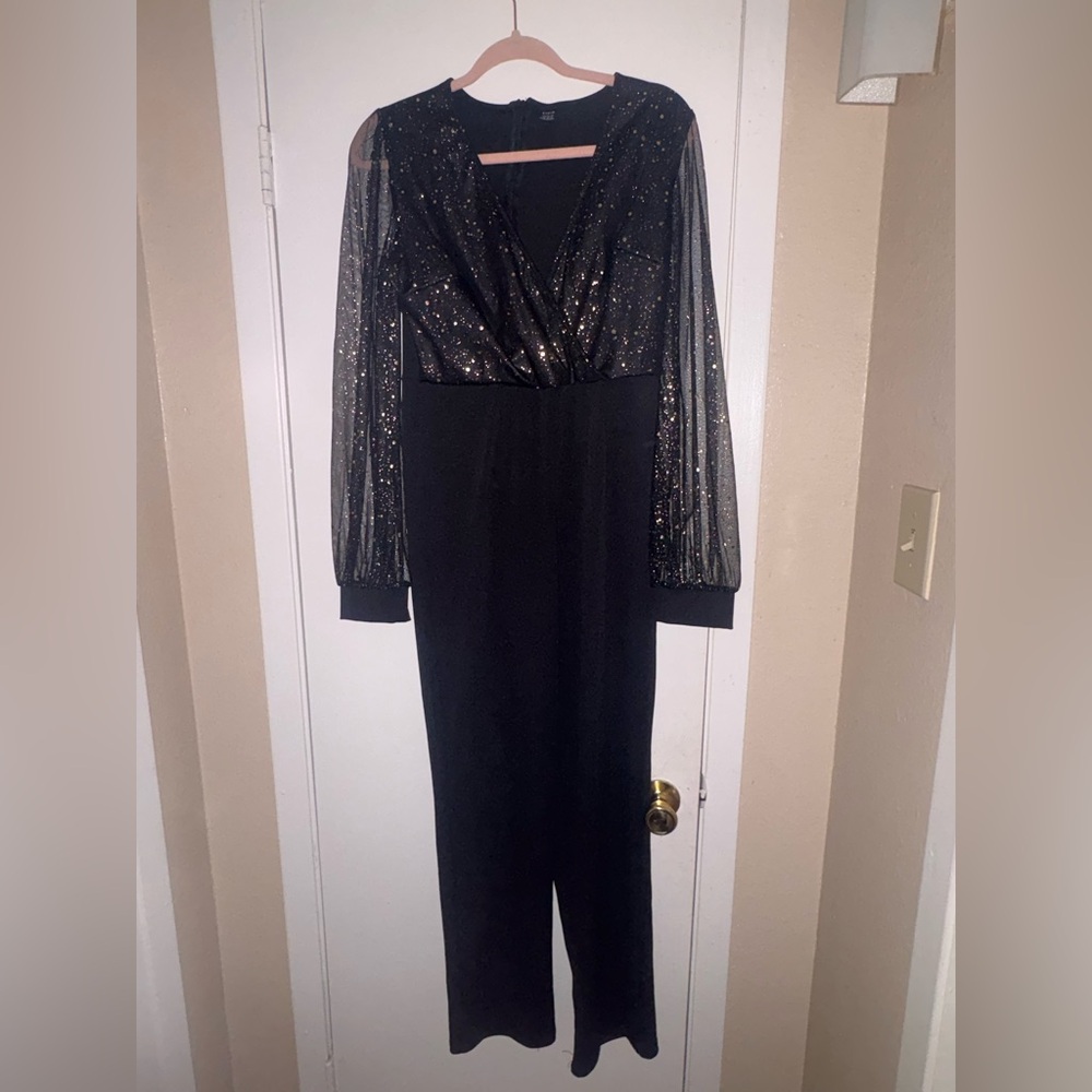 SHEIN Black and Gold Jumpsuit with Sheer Sleeves